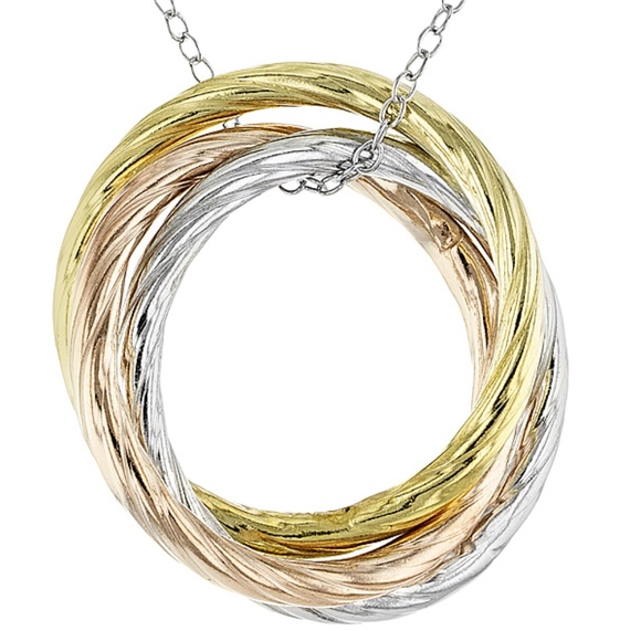 Beautiful unique Twisted Tri-color rings pendant with chain Gold/Rhodium/silver - Picture 4 of 4